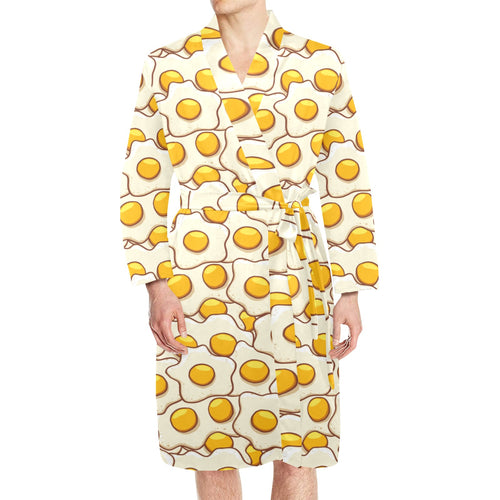 Fried Eggs Pattern Print Design 02 Men's Long Sleeve Belted Night Robe