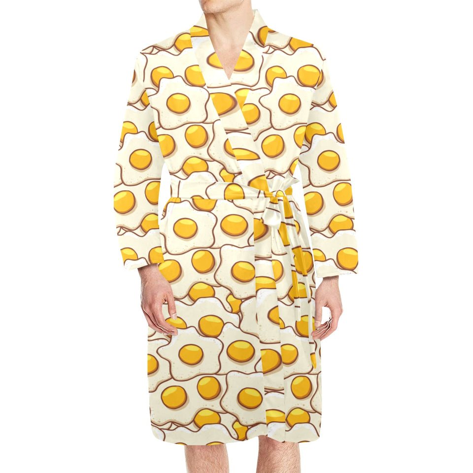 Fried Eggs Pattern Print Design 02 Men's Long Sleeve Belted Night Robe