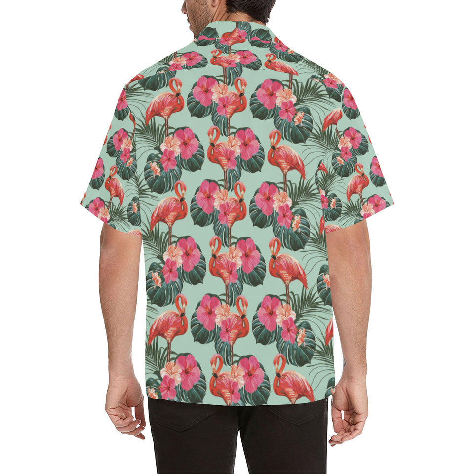 Beautiful flamingo tropical palm leaves hibiscus p Men's All Over Print Hawaiian Shirt