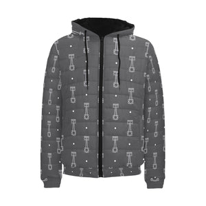 Engine Piston Black Background Pattern Design 02 Men's Padded Hooded Jacket