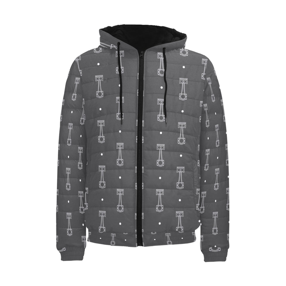 Engine Piston Black Background Pattern Design 02 Men's Padded Hooded Jacket