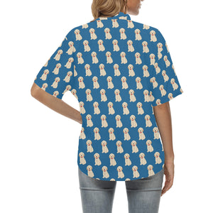 Golden Retriever Pattern Print Design 03 Women's All Over Print Hawaiian Shirt