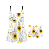 beautiful sunflowers pattern Chest Sexy Pleated Two Piece Swim Dress