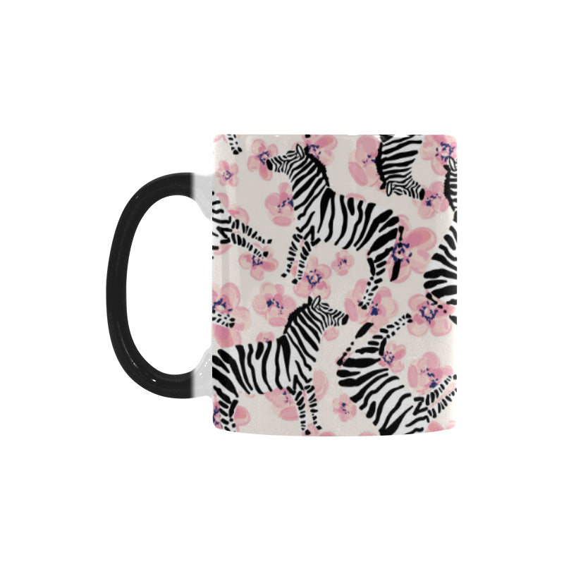 Zebra pink flower background Morphing Mug Heat Changing Mug