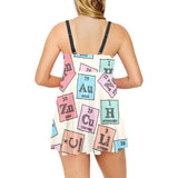 Chemistry Periodic Table Pattern Print Design 02 Chest Sexy Pleated Two Piece Swim Dress