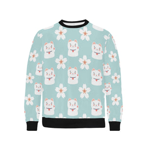 Maneki neko cat sakura Men's Crew Neck Sweatshirt