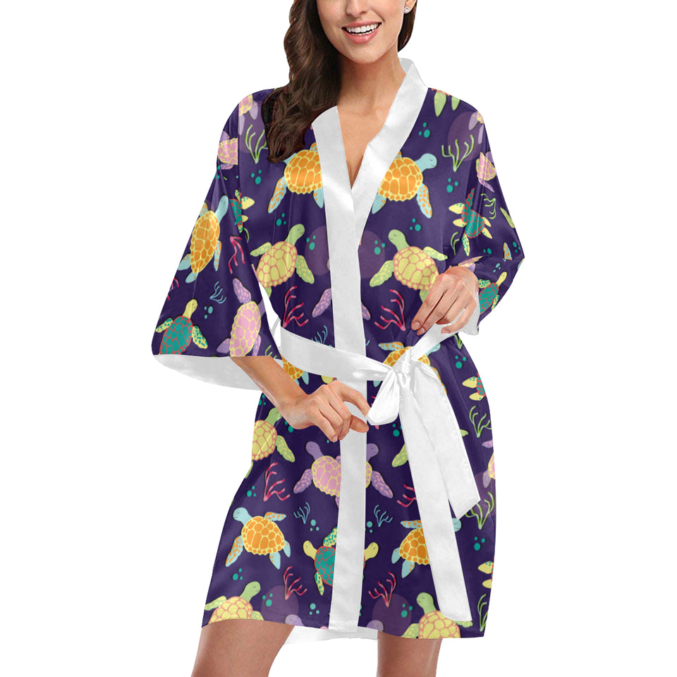 Colorful sea turtle pattern Women's Short Kimono Robe