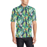 Colorful parrot exotic flower leaves Men's All Over Print Polo Shirt