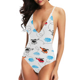 Watercolor helicopter cloud pattern Women's One-Piece Swimsuit