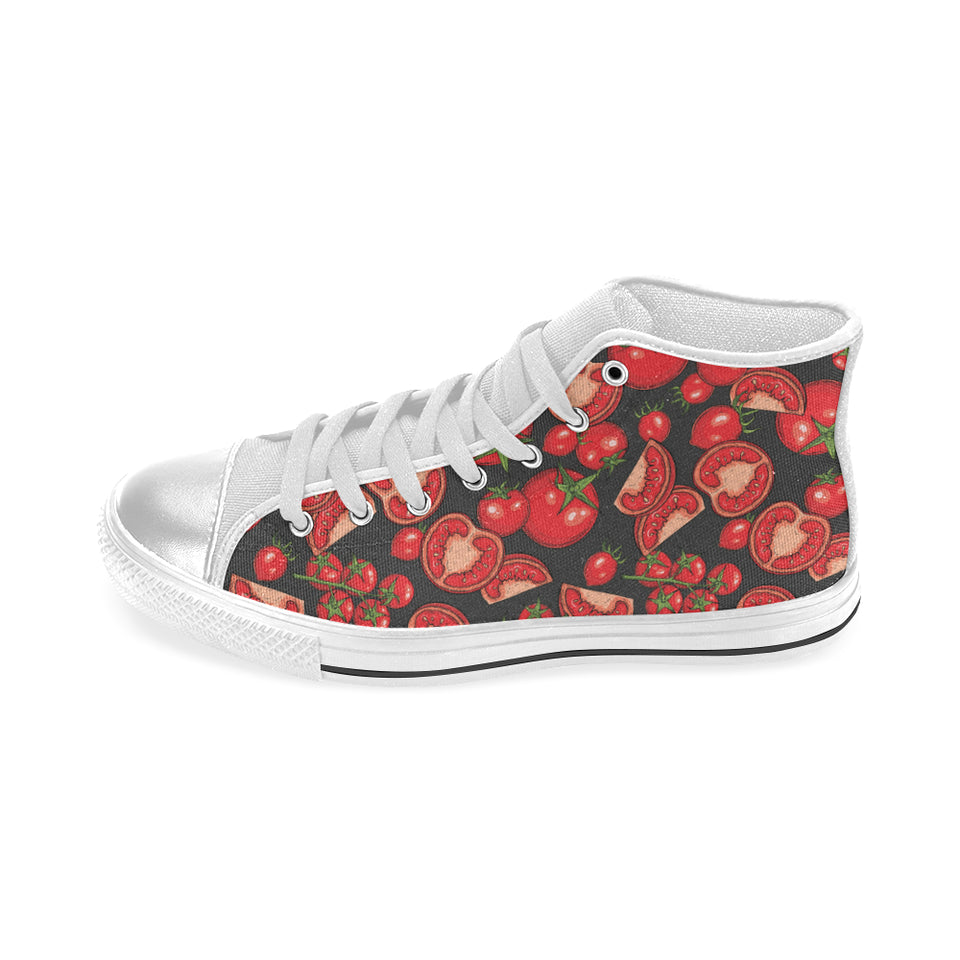 Tomato black background Women's High Top Canvas Shoes White