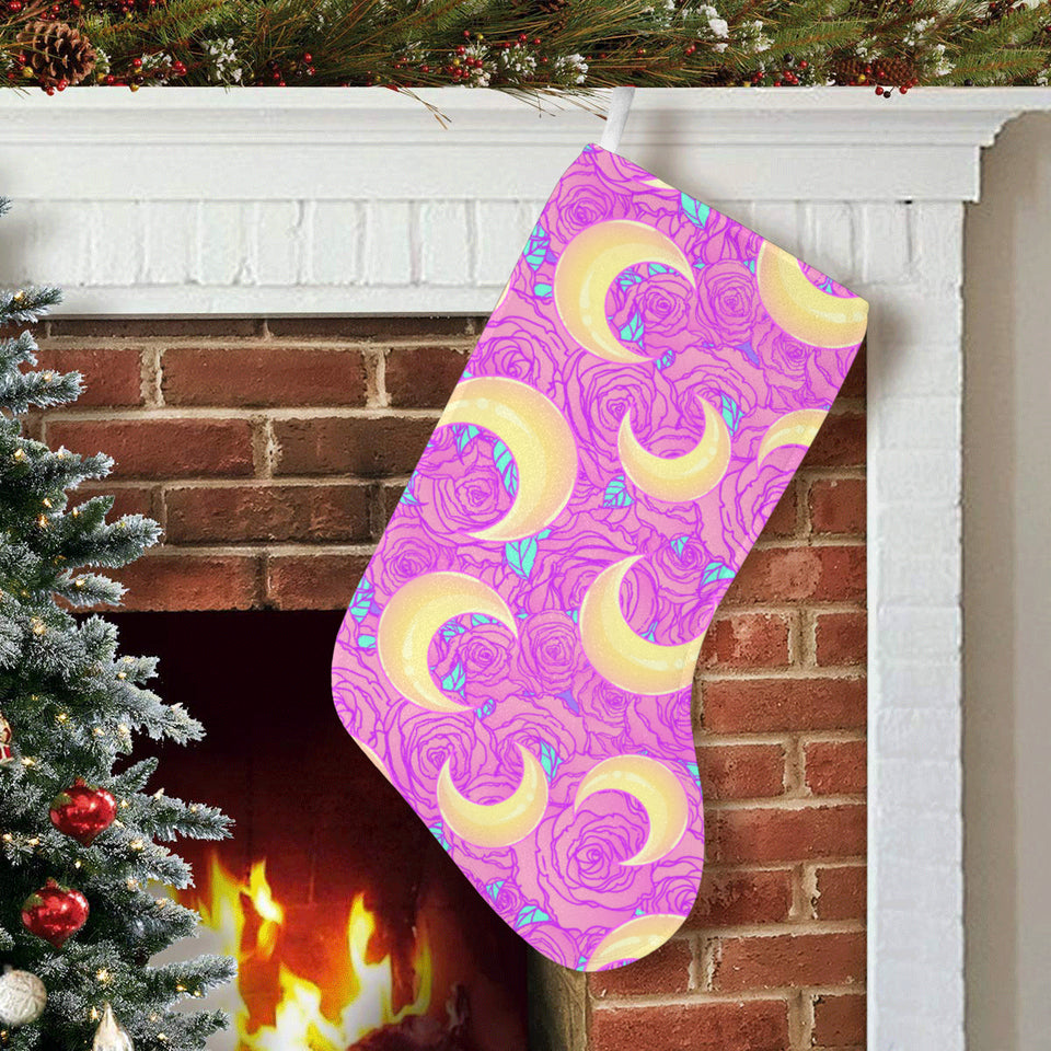 Moon pink rose background Christmas Stocking