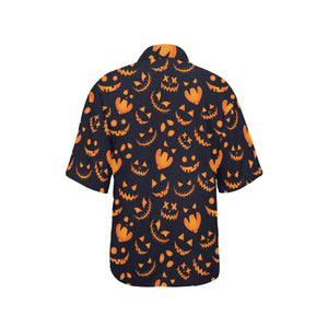 Halloween pattern Pumpkin background Women's All Over Print Hawaiian Shirt