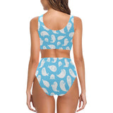 Cute white sea lion seals pattern Chest Bowknot High Waisted Bikini Swimsuit