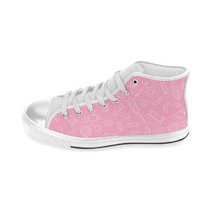 Sweet candy pink background Women's High Top Canvas Shoes White