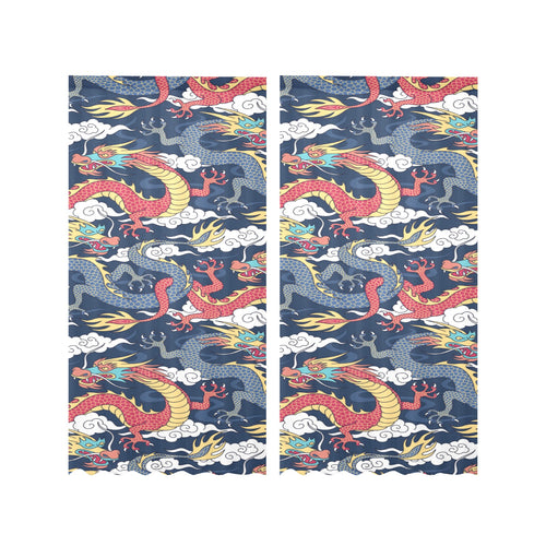 Blue red dragon cloud pattern Gauze Curtain