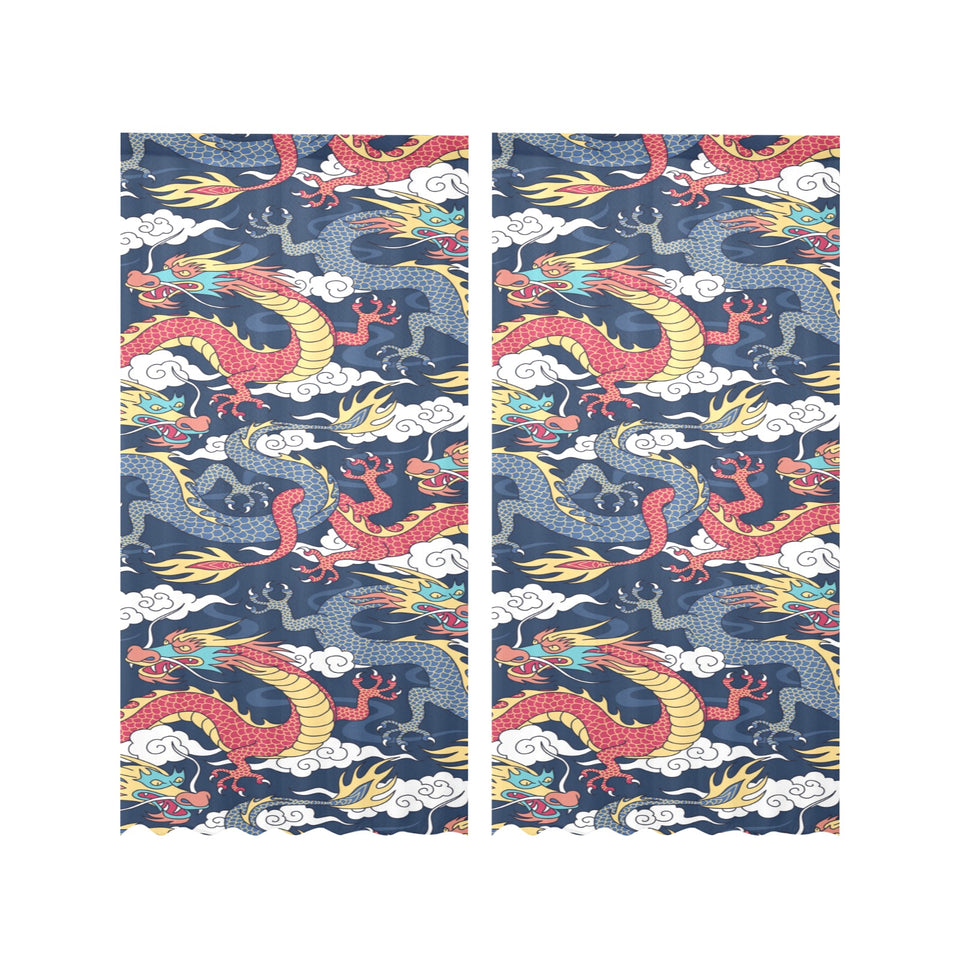 Blue red dragon cloud pattern Gauze Curtain