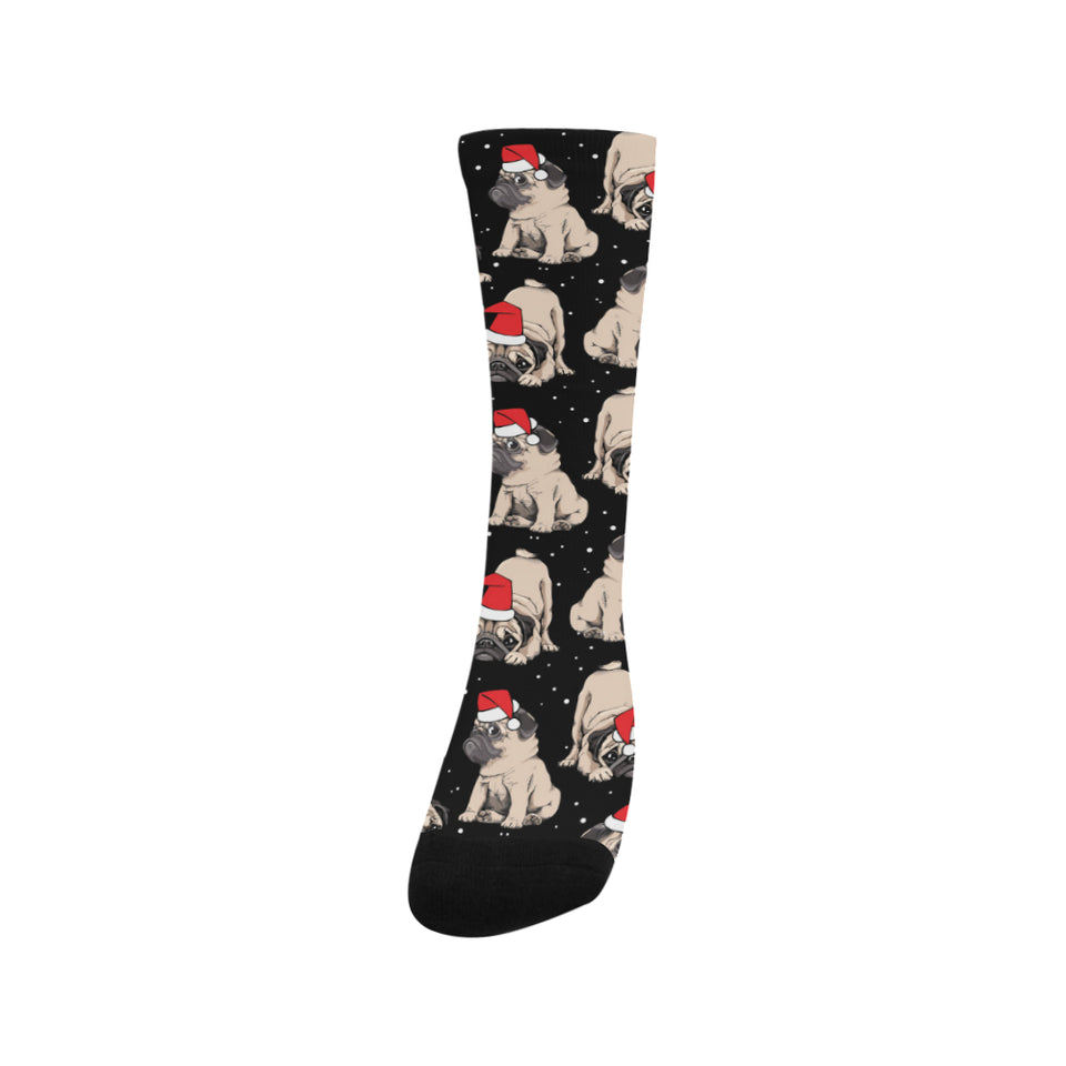 Christmas Pugs Santa_s red cap pattern Crew Socks