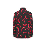 Chili peppers pattern black background Women's Long Sleeve Polo Shirt