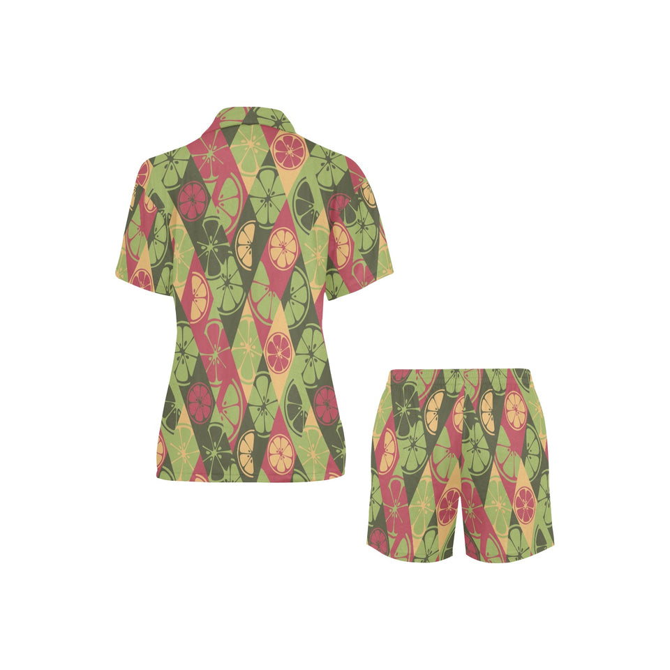 Cool Geometric lime pattern Women's V-Neck Short Pajama Set