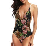 Horse head wild roses pattern Women's One-Piece Swimsuit