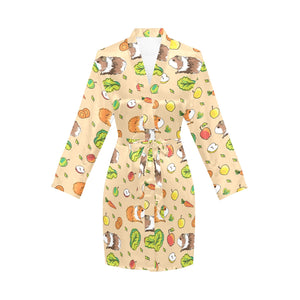 Guinea Pig Pattern Print Design 05 Women's Long Sleeve Belted Night Robe