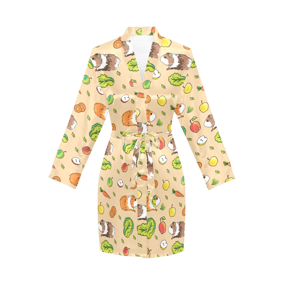 Guinea Pig Pattern Print Design 05 Women's Long Sleeve Belted Night Robe