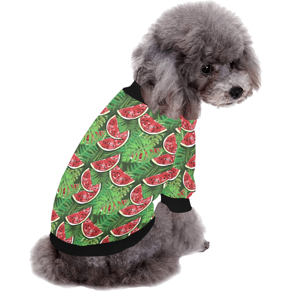 Watermelons tropical palm leaves pattern backgroun All Over Print Pet Dog Round Neck Fuzzy Shirt