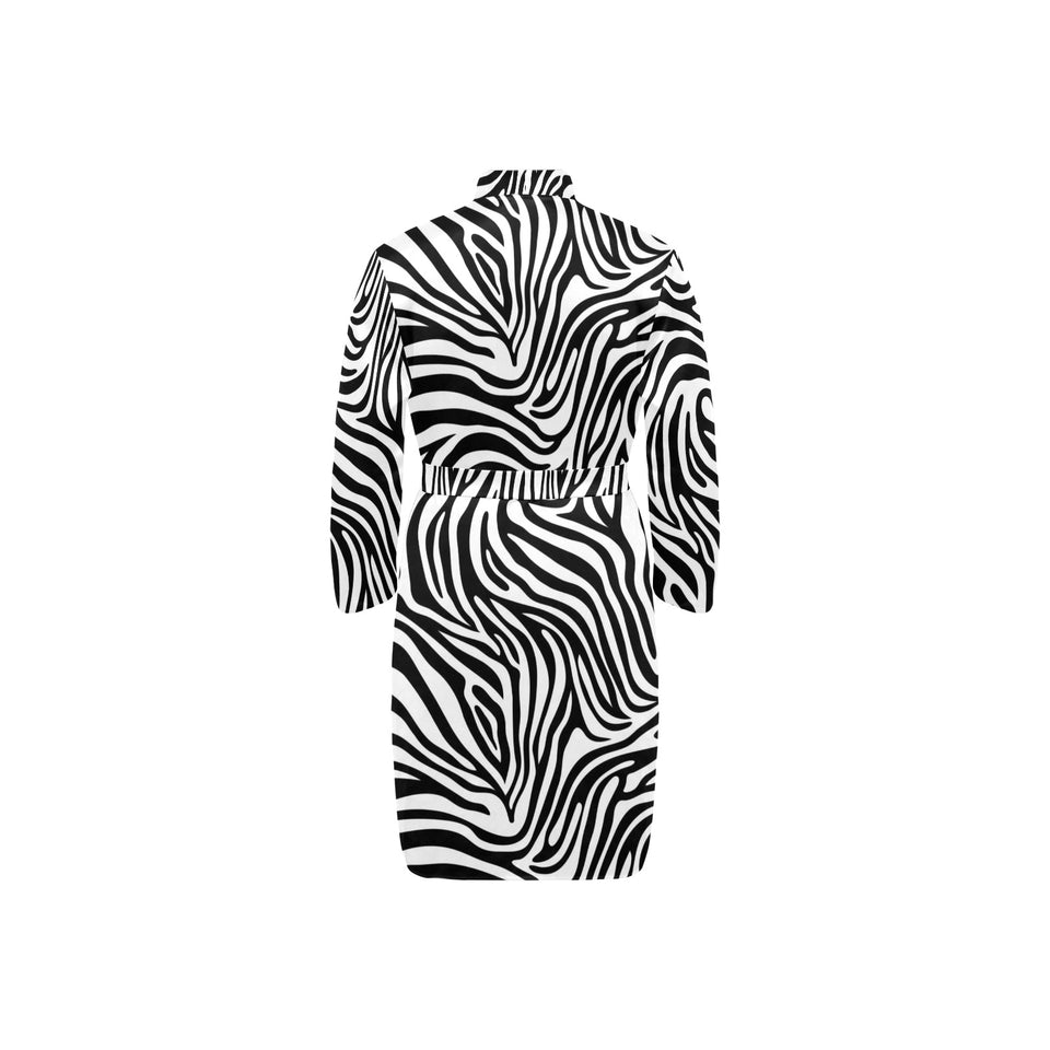 Zebra skin pattern Men's Long Sleeve Belted Night Robe