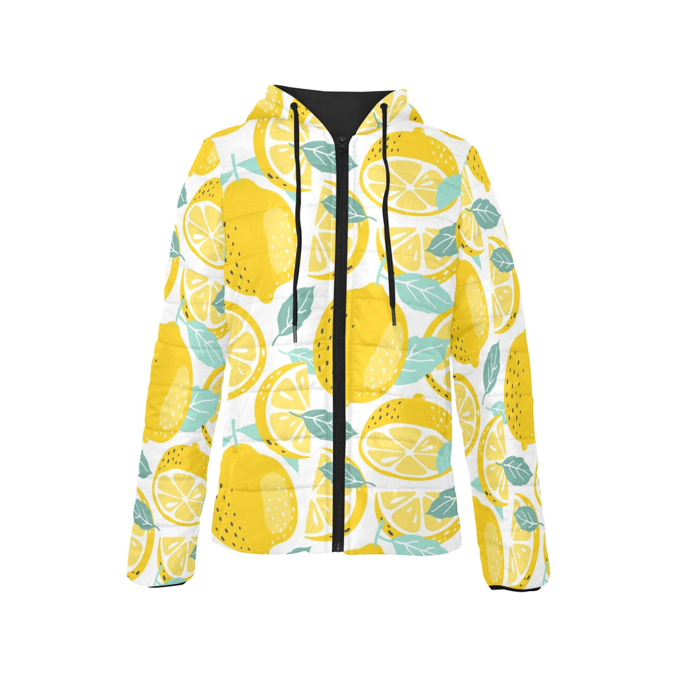 lemon design pattern Women's Padded Hooded Jacket