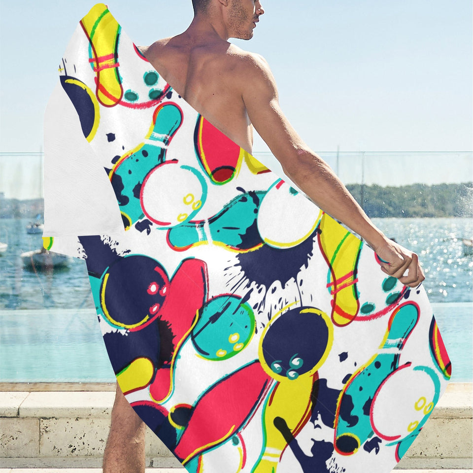 watercolor bowling ball pins Beach Towel