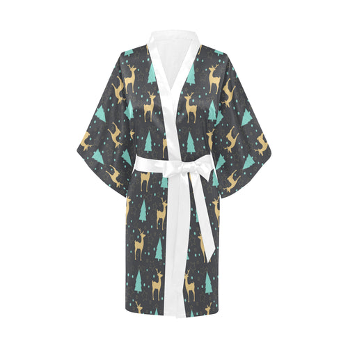 Deers star tree pattern Women's Short Kimono Robe