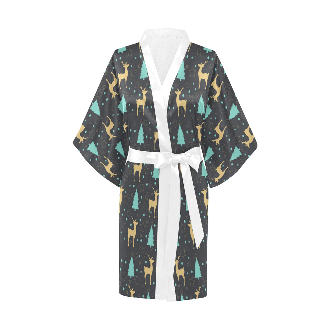 Deers star tree pattern Women's Short Kimono Robe