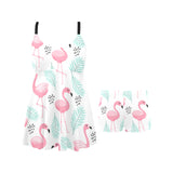 Cute flamingo pattern Chest Sexy Pleated Two Piece Swim Dress