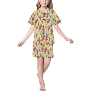 Colorful ice cream pattern Kids' Boys' Girls' V-Neck Short Pajama Set