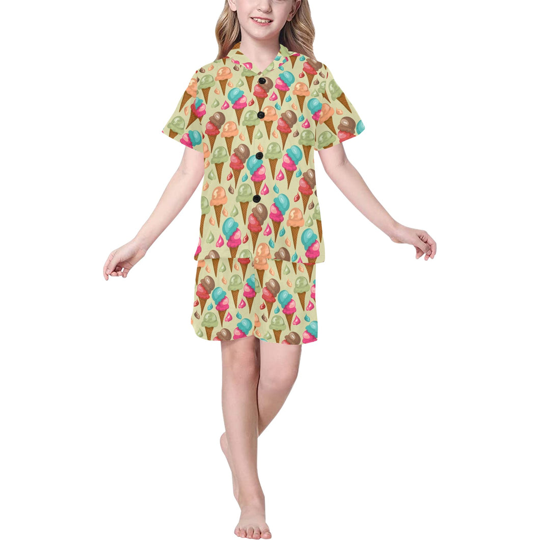 Colorful ice cream pattern Kids' Boys' Girls' V-Neck Short Pajama Set