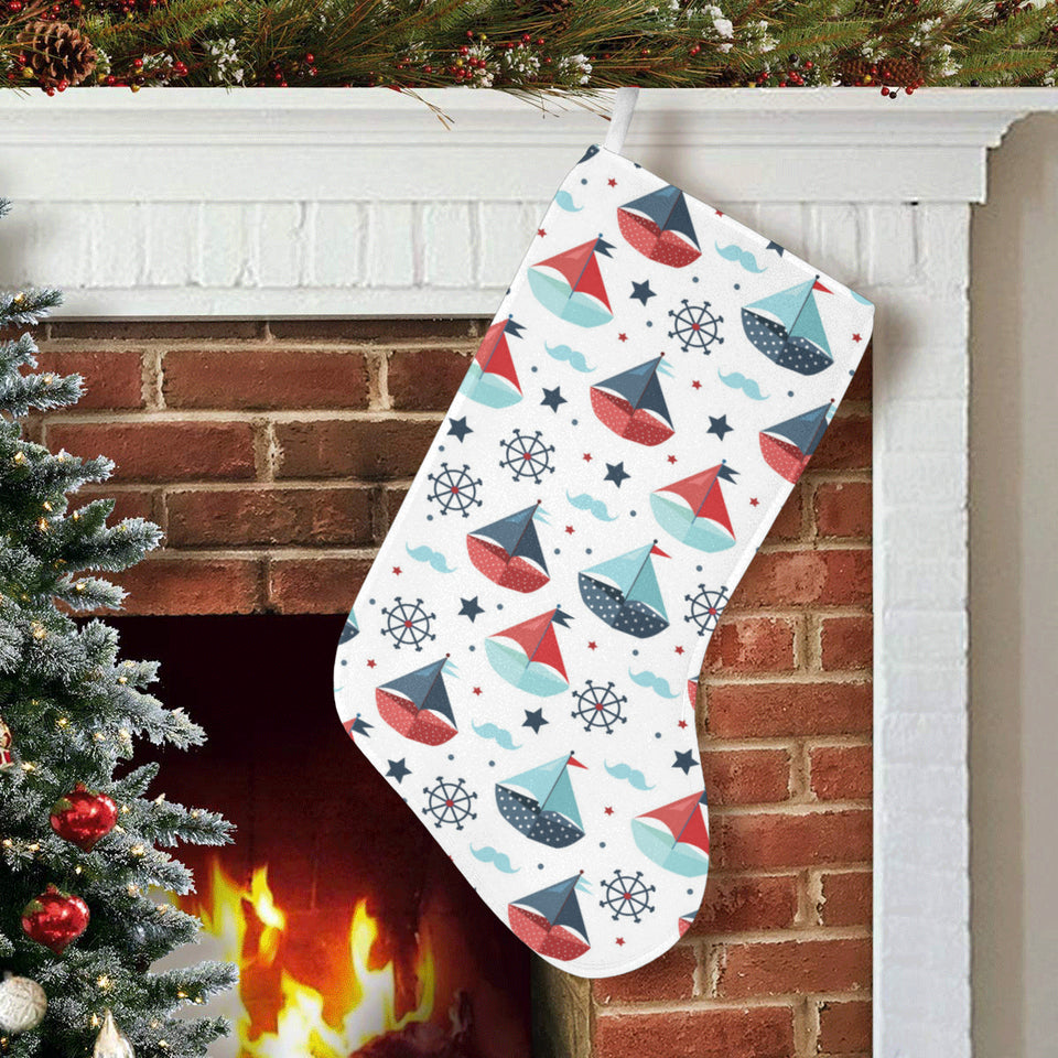 Cute color paper sailboat pattern Christmas Stocking