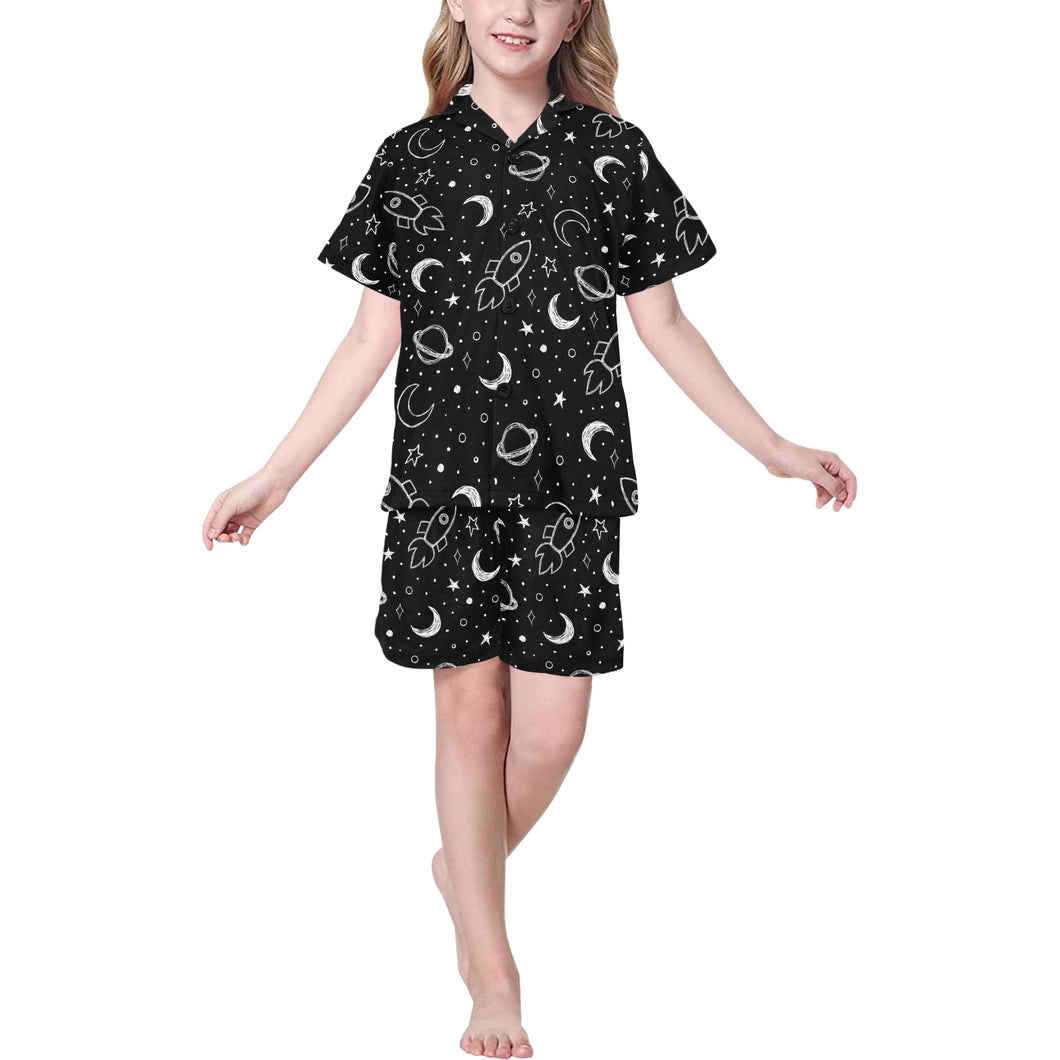 Hand drawn space rocket star planet Kids' Boys' Girls' V-Neck Short Pajama Set