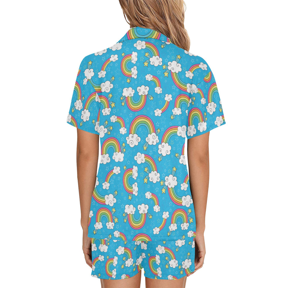 Rainbows Sky Clouds Pattern Women's V-Neck Short Pajama Set