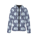 Elephant tribal design pattern Women's Padded Hooded Jacket