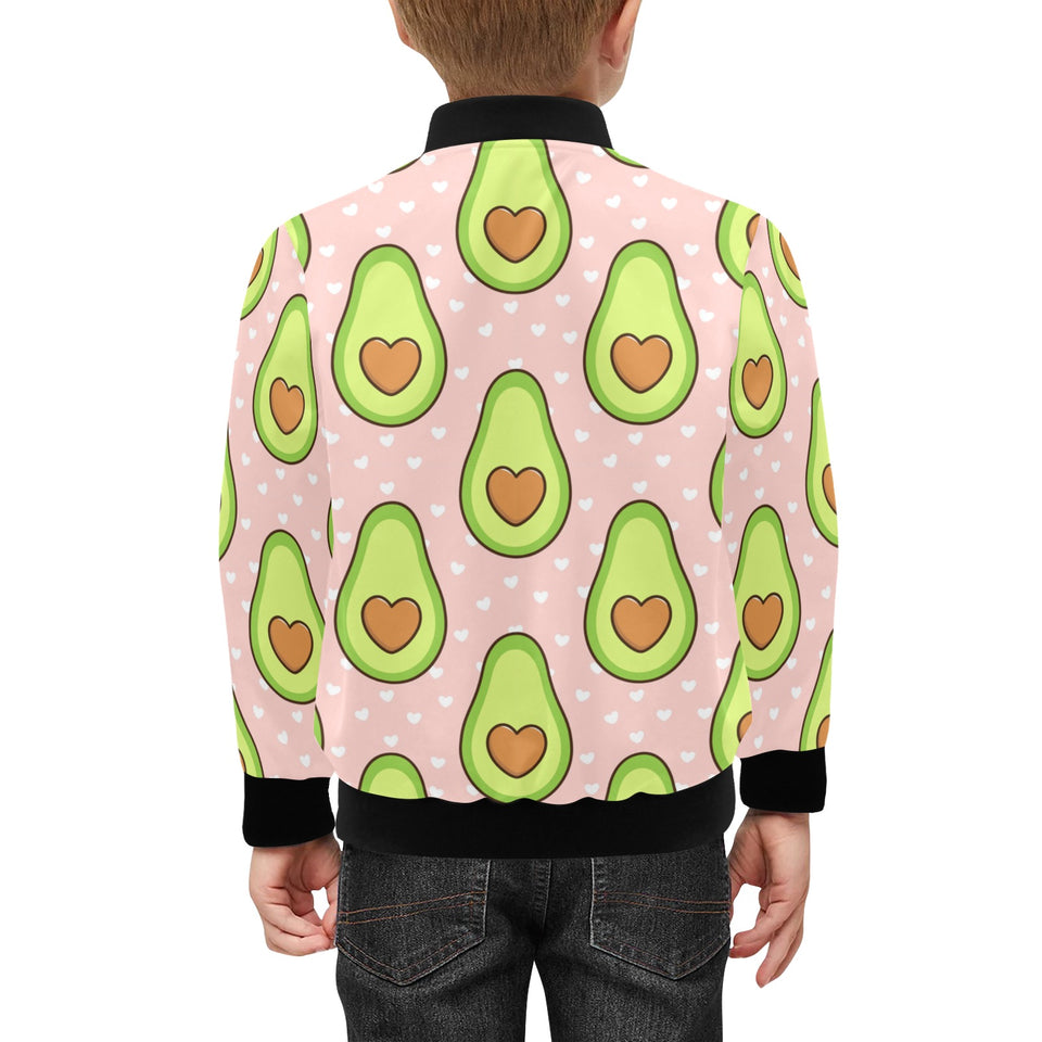 Avocado heart pink background Kids' Boys' Girls' Bomber Jacket