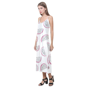 dragon fruit pattern V-Neck Open Fork Long Dress