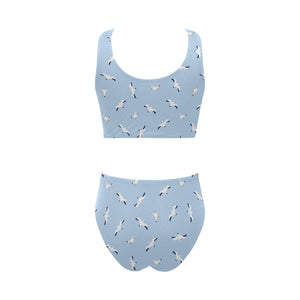 Seagull Pattern Print Design 02 Chest Bowknot High Waisted Bikini Swimsuit