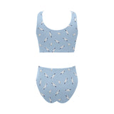 Seagull Pattern Print Design 02 Chest Bowknot High Waisted Bikini Swimsuit