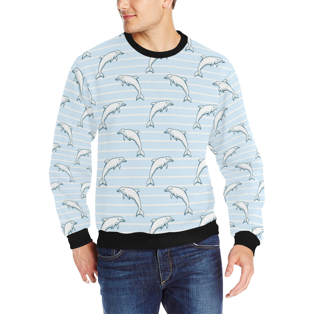 Dolphin blue striped background Men's Crew Neck Sweatshirt