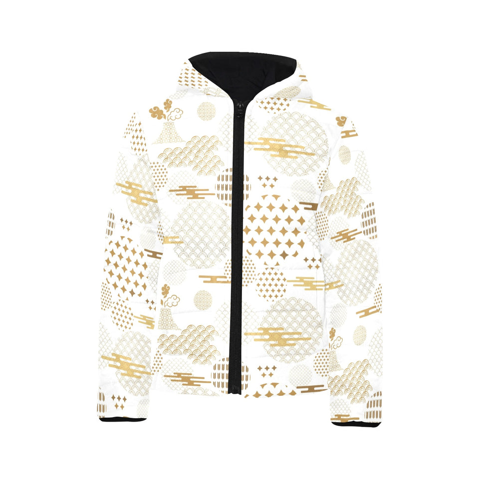 Beautiful gold japanese pattern Kids' Boys' Girls' Padded Hooded Jacket