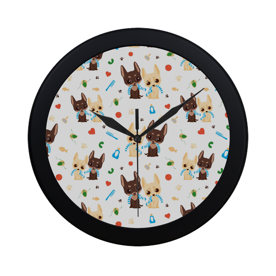 Cute Chihuahua dog pattern Elegant Black Wall Clock