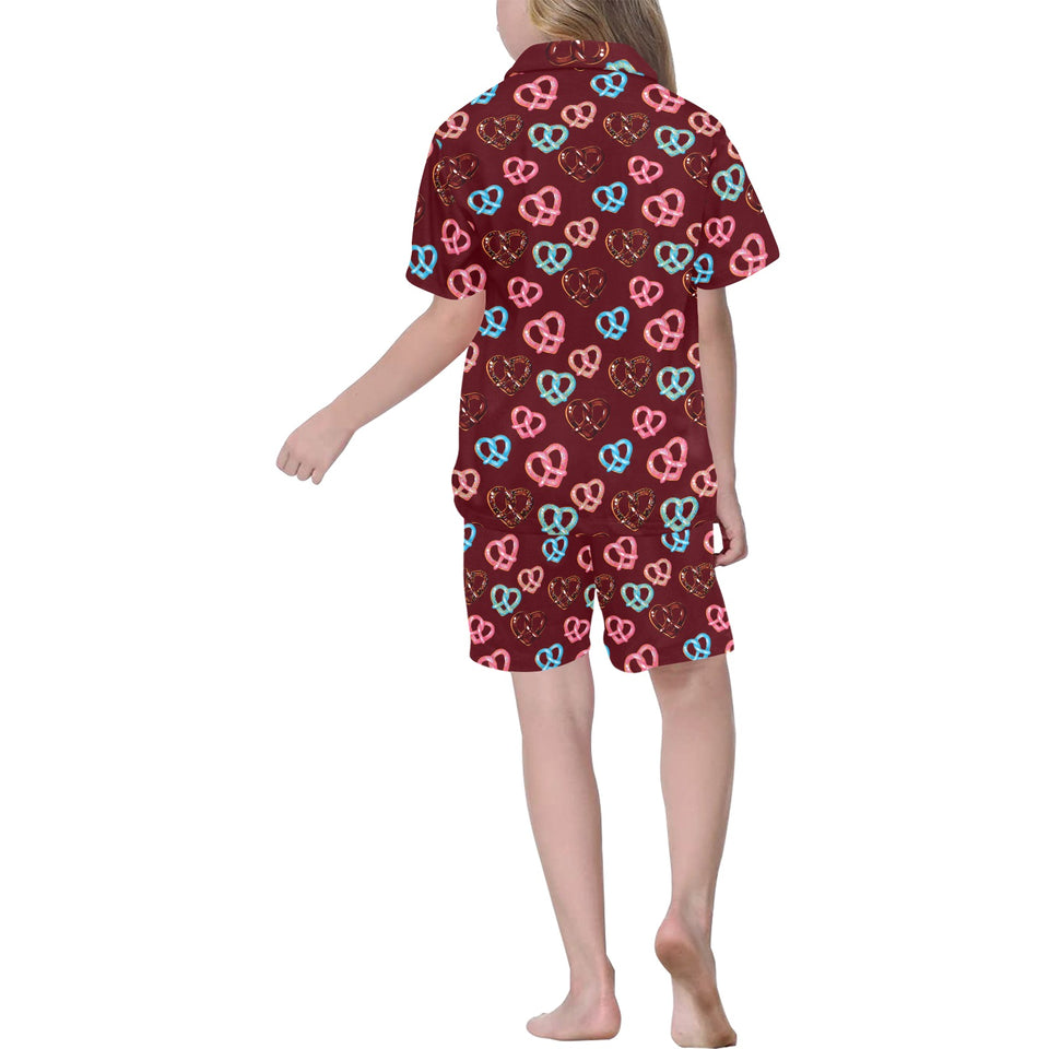 Pretzels Pattern Print Design 05 Kids' Boys' Girls' V-Neck Short Pajama Set