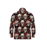 Red snake skull pattern Men's Long Sleeve Polo Shirt