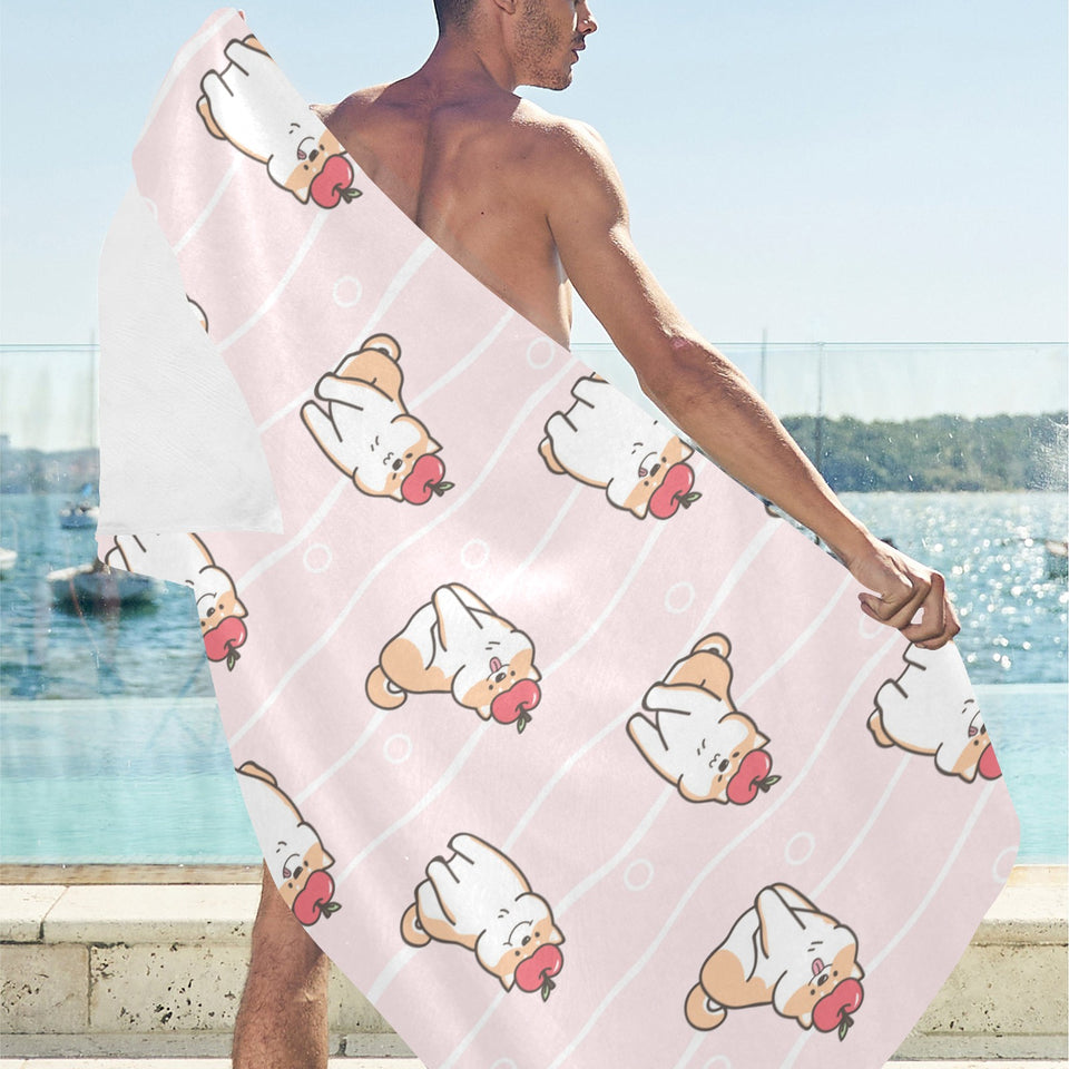 Cute Shiba Inu Dog Apple pattern Beach Towel