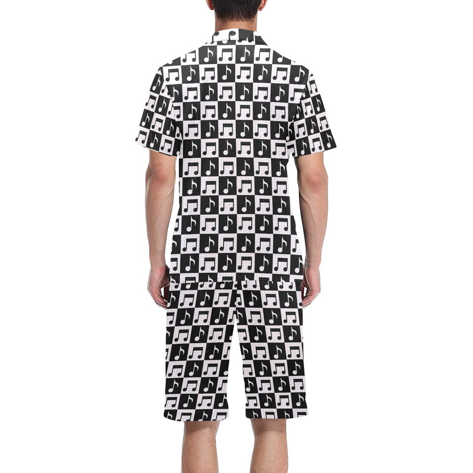 Music Notes Pattern Print Design 01 Men's V-Neck Short Pajama Set